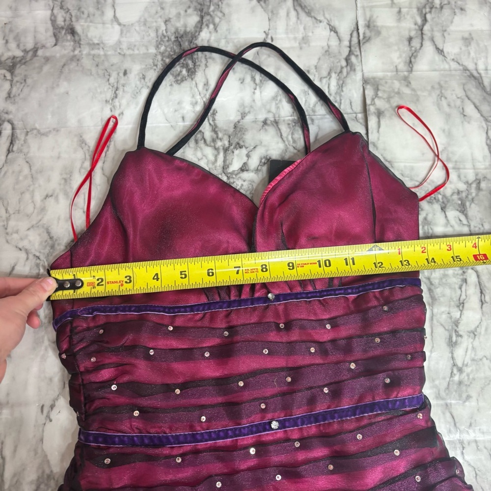 Beautify Y2K purple pink cross cross back ball gown prom dress NWT 4 rhinestones - Picture 7 of 8